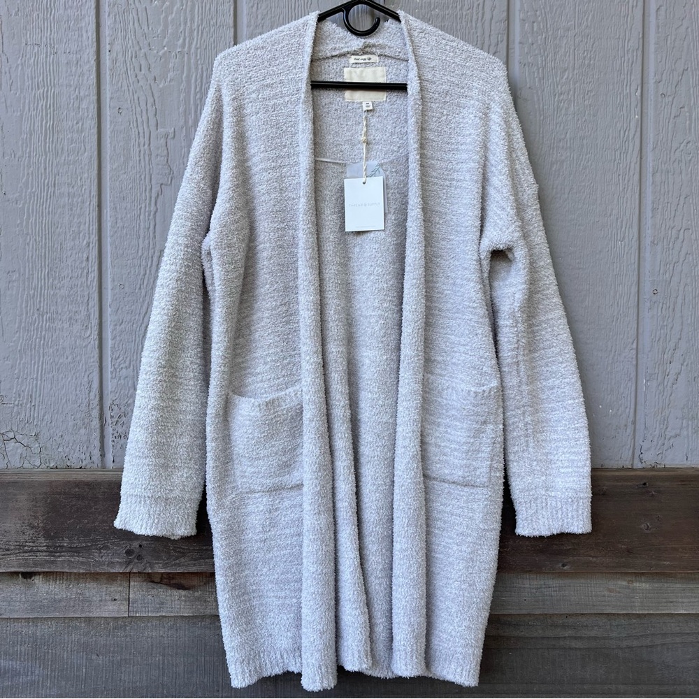 Thread & Supply NWT silver gray plush sherpa long open front soft cardigan